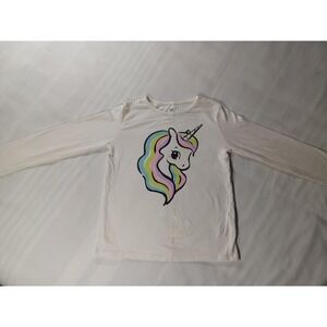 H&M Shirt Girls 6-7 Years 122/128 White Long Sleeve Unicorn Pastel Rainbow Tee